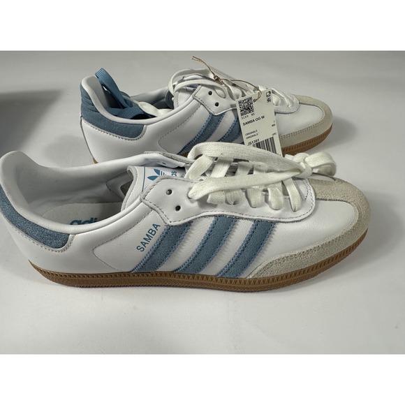 Adidas Samba OG W White Halo Blue Suede Gum Sole Sneakers Mens 7 Womens 8.5 - Picture 4 of 10